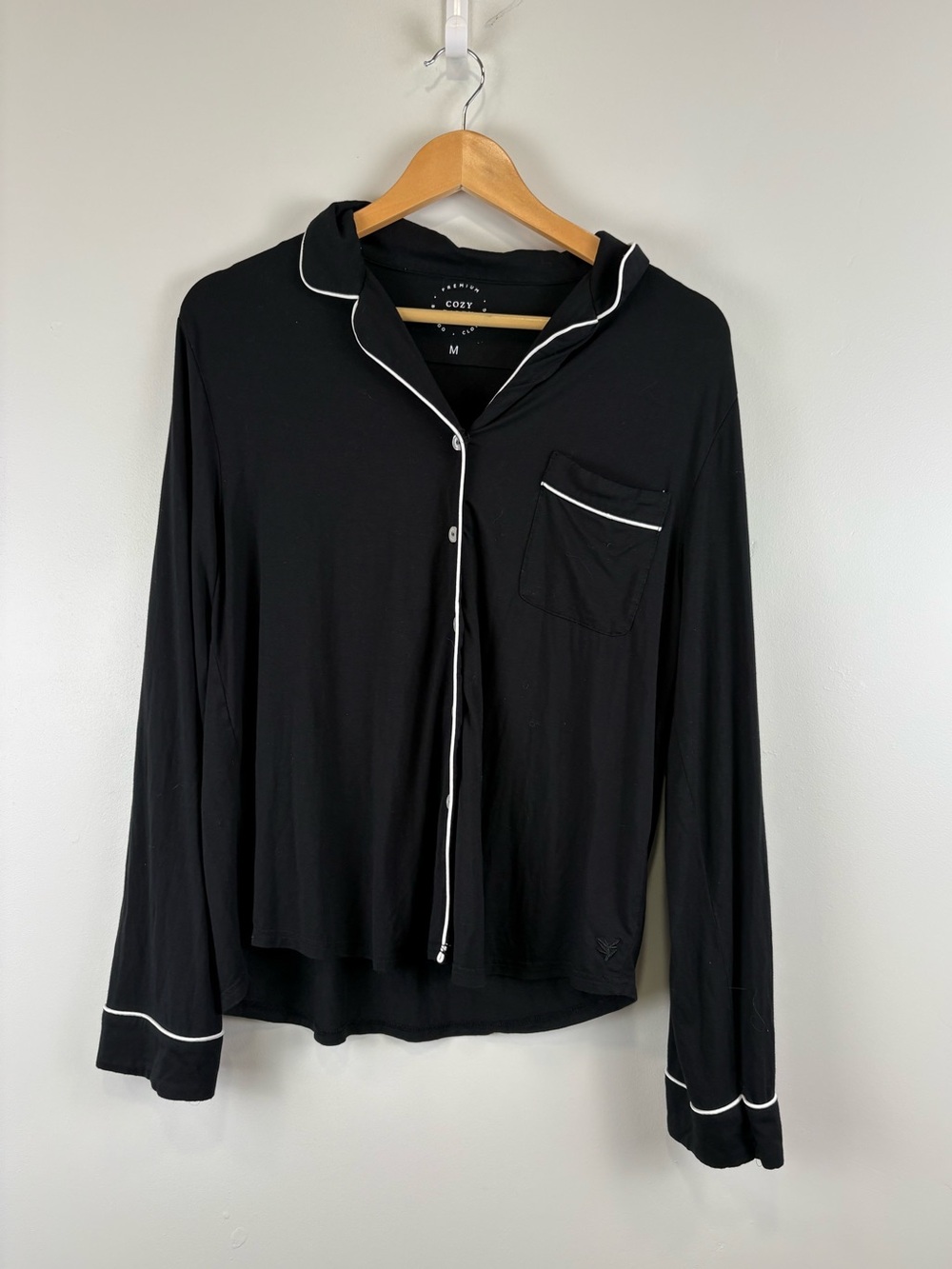 Cozy Earth Women's Bamboo Stretch-Knit Long Sleeve Pajama Top Black Size Medium